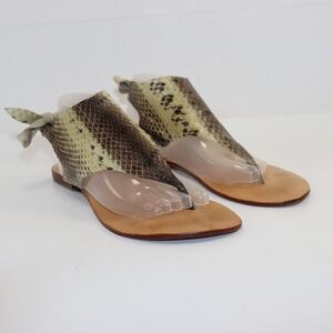 Cocobella Snakeskin Tie Back Sandals Womens 6 Brown Fair Leather Handmade Boho